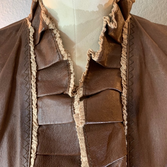 VS MODA Int'l Leather Ruffle Jacket in Brown - Picture 6 of 8